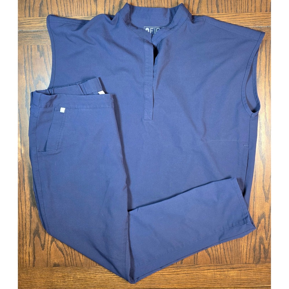 Figs Navy Blue Scrub Set Technical Collection Sleeveless Top and Pants Large